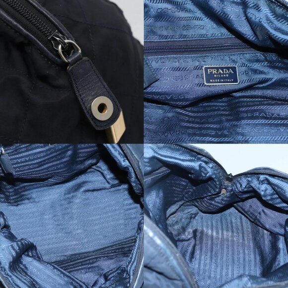PRADA Chain Shoulder Bag Nylon Navy Gold Auth bs24456